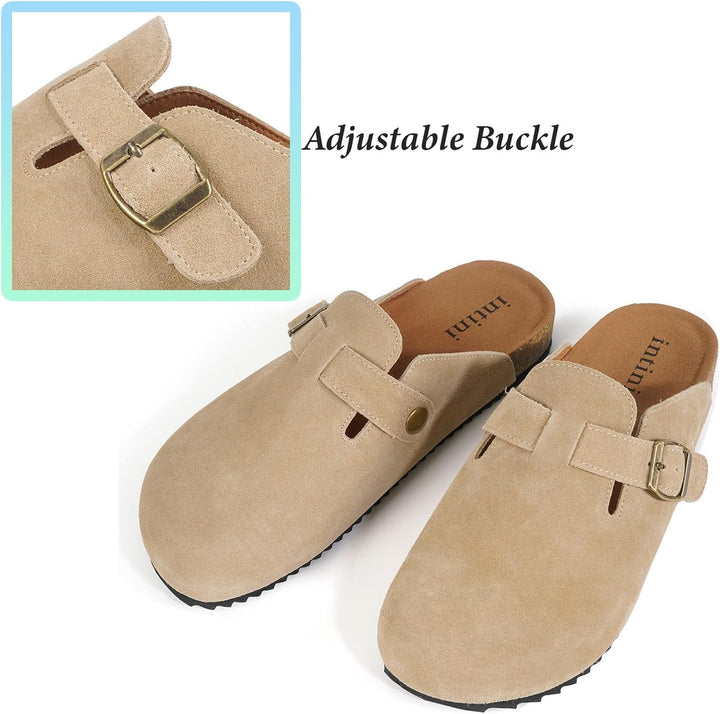 Intini Clogs Damen Herren Hausschuhe mit Fussbett Leder Pantoletten Gartenschuhe Geschlossene Bequem