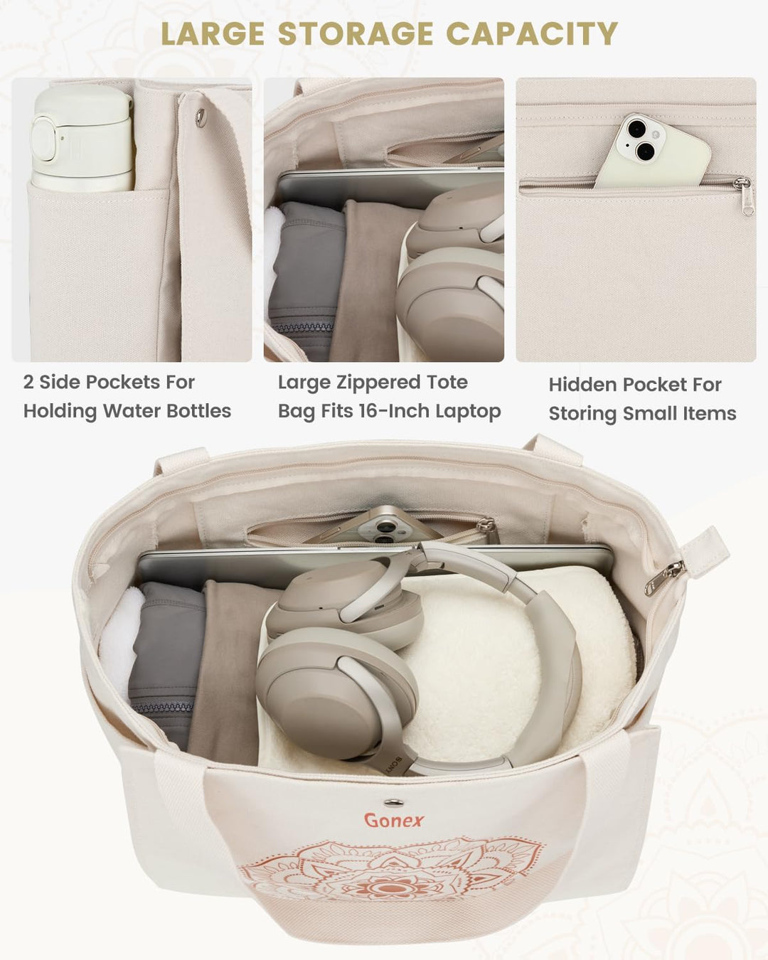 Gonex Yogatasche, Yogamatte Tasche mit Mehreren Taschen für Damen und Herren, Canvas wasserdichte To