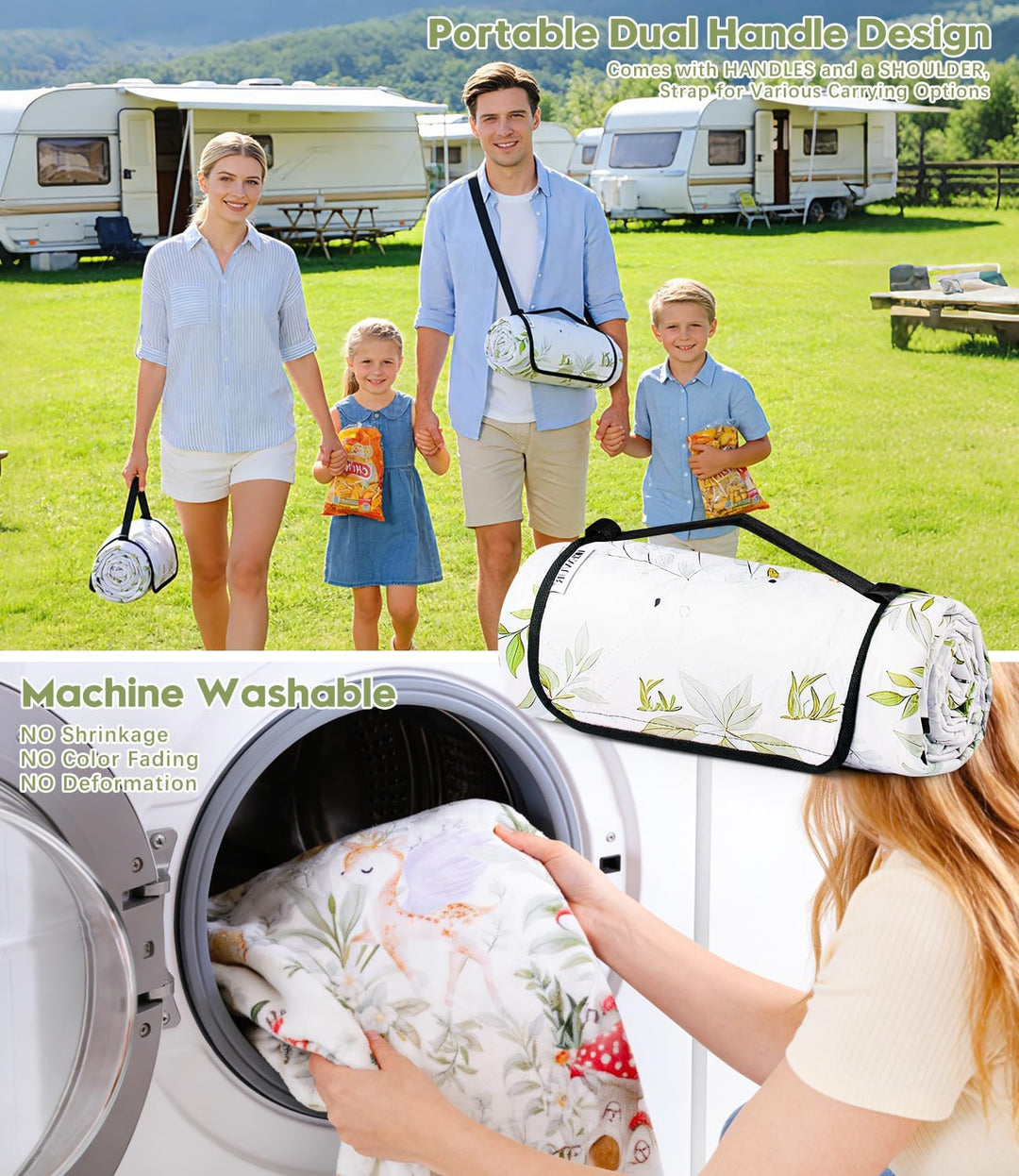 DEWUR Picknickdecke wasserdicht waschbar, Stranddecke Sandfrei XXL Campingdecke Strandmatte isoliert