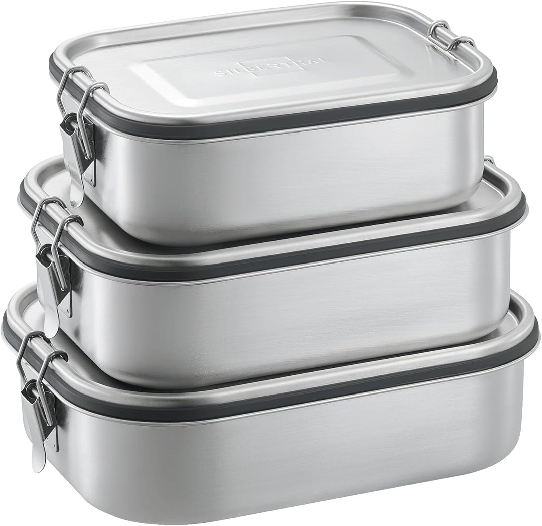 SILBERTHAL Brotdose Edelstahl mit Fächern 3er Set – Lunchbox Kinder & Erwachsene – Auslaufsicher & L