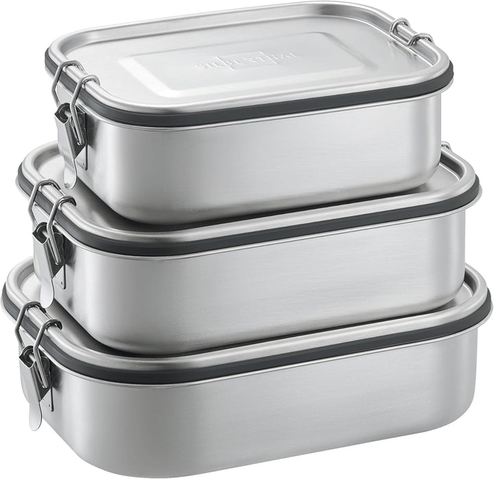 SILBERTHAL Brotdose Edelstahl mit Fächern 3er Set – Lunchbox Kinder & Erwachsene – Auslaufsicher & L
