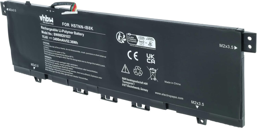 vhbw Akku kompatibel mit HP Envy 13-AH1004TX(5HS48PA), 13-AH1005TU Notebook (3400mAh, 15,4V, Li-Poly