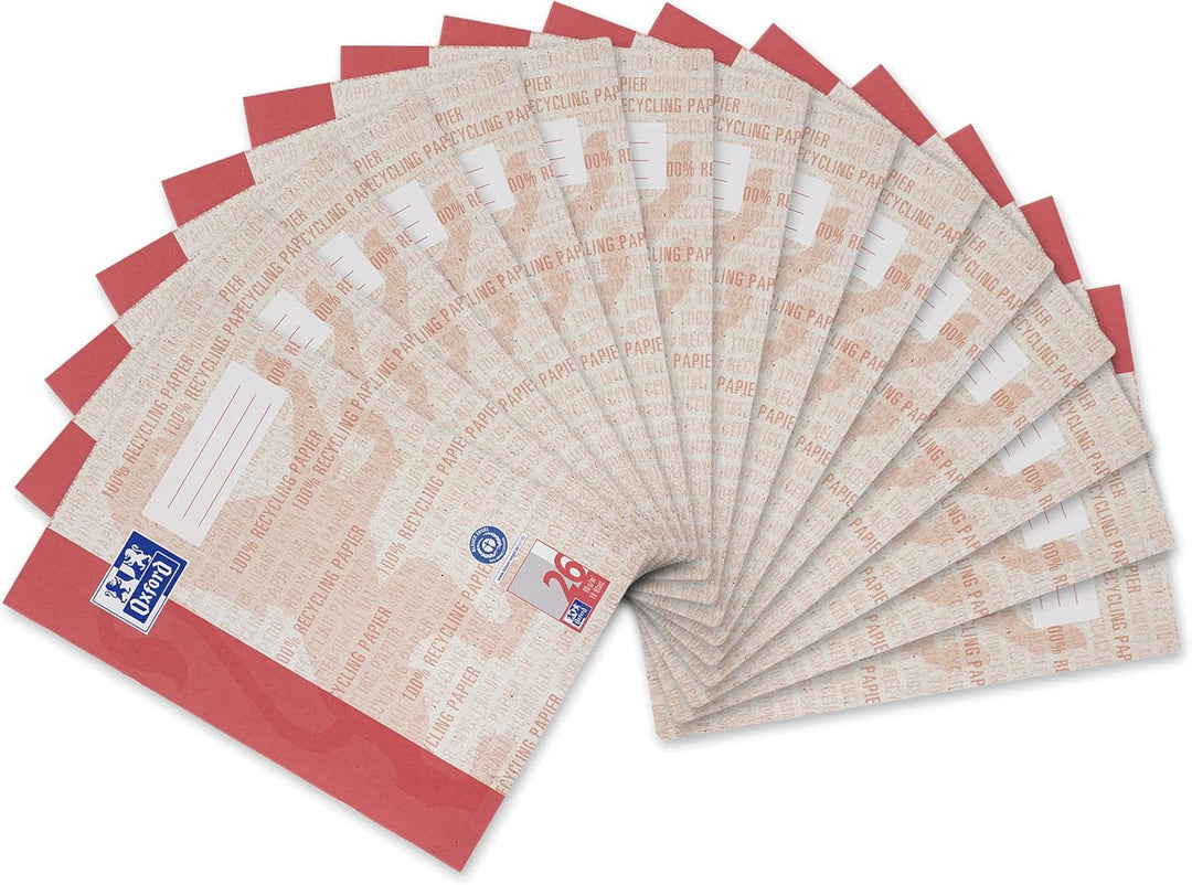 Oxford Schulheft A4 Recycling, 16 Blatt, Lineatur 26, kariert, 15 Stück A4 Lineatur 26, A4 Lineatur