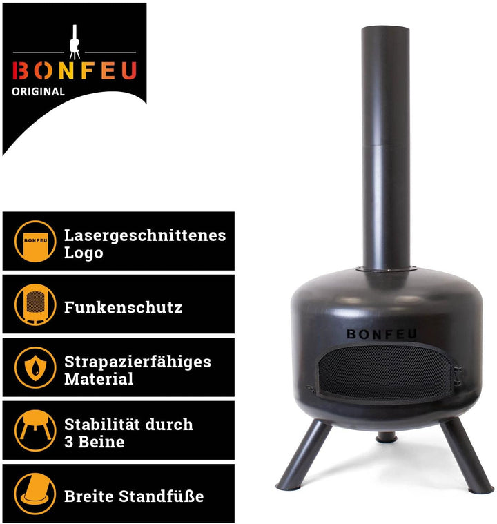 BonFeu BonGiro Schwarz - Terrassenofen - Feuerstelle mit Funkenschutz für entspannte Abende - Feuers