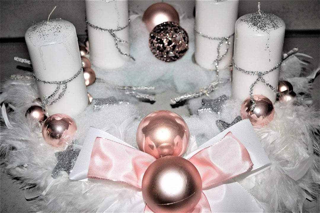Adventskranz weiss rosa 40 cm künstlich Weihnachten Adventsgesteck Deko
