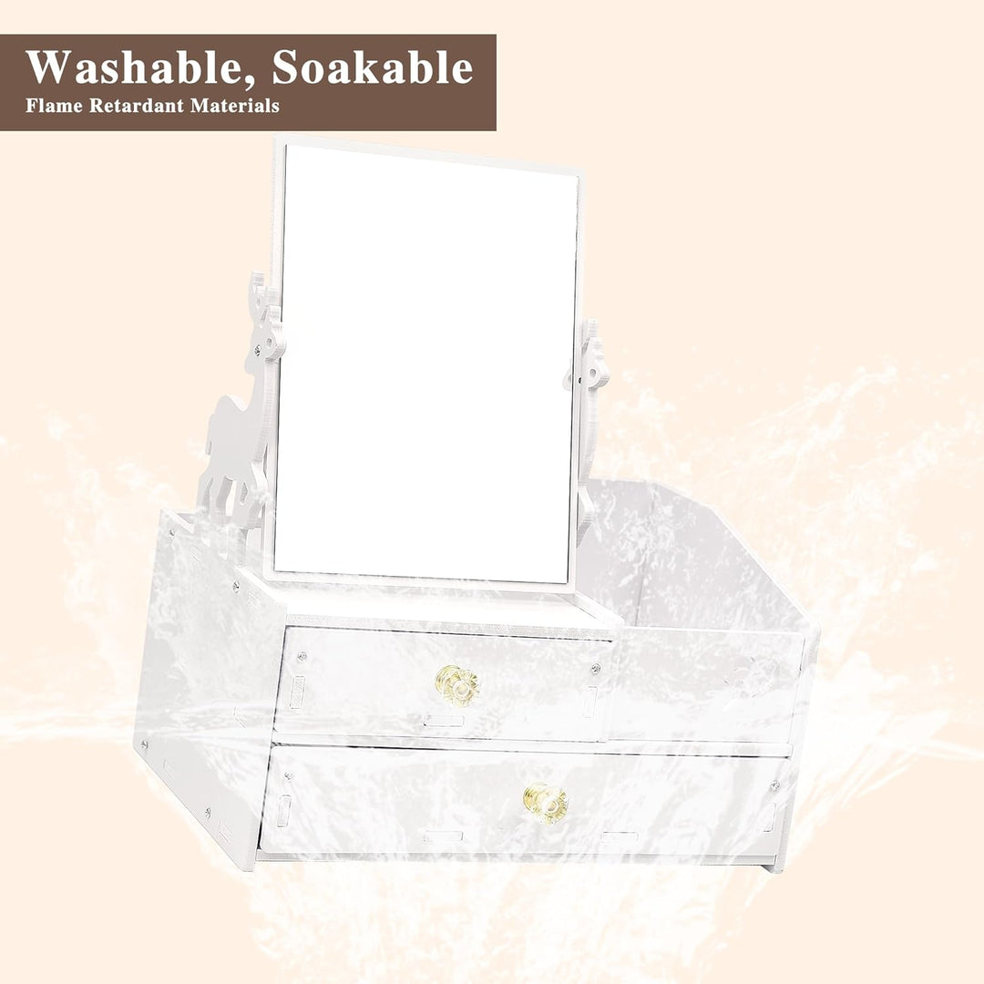 LEcylankEr Schminktisch Organizer mit 360° Spiegel und Schublade, Kosmetik Organizer aus PVC Weiss,