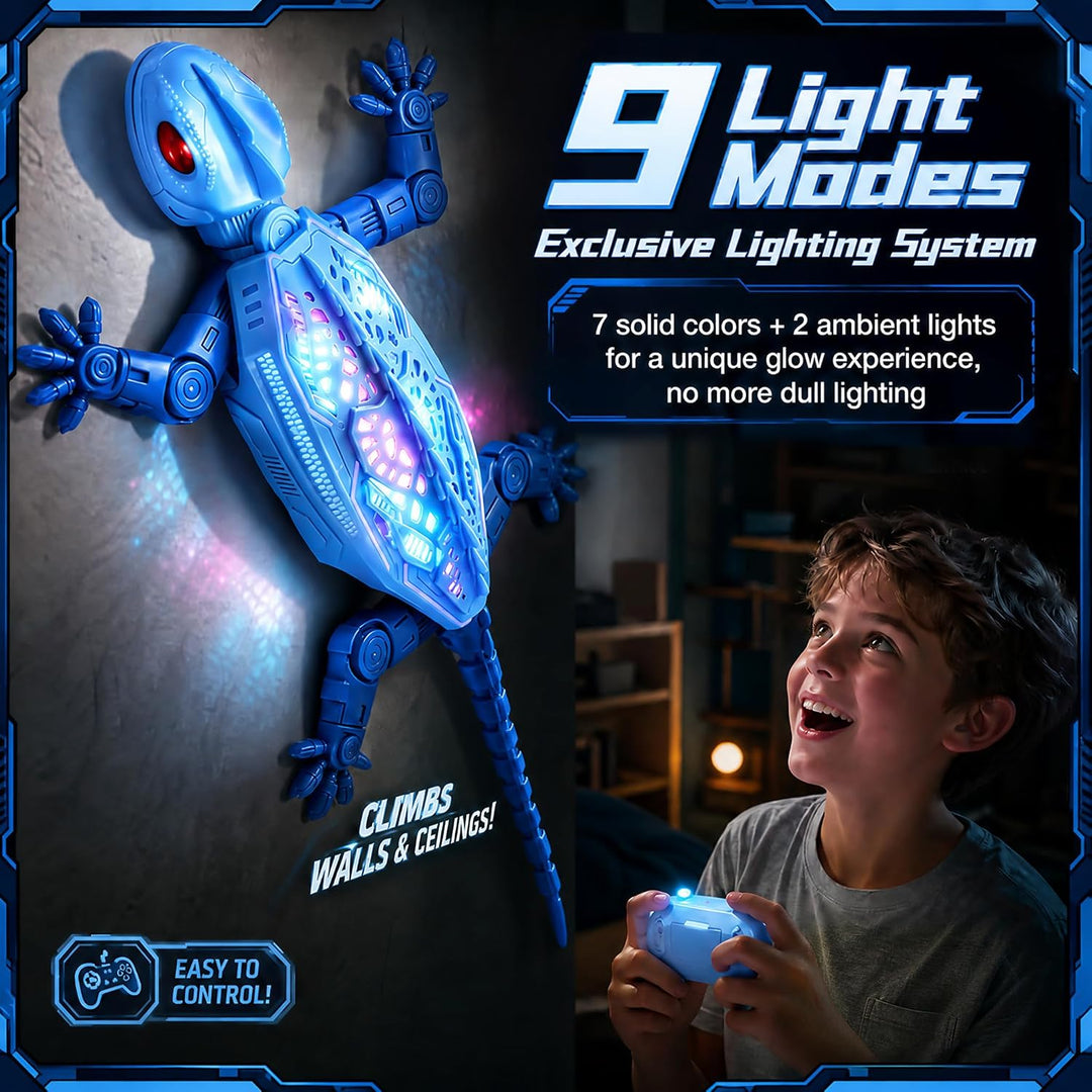 FOTSHARER Blauer Wall Crawler Gecko, wiederaufladbare ferngesteuerte Eidechse mit bunter LED-Beleuch