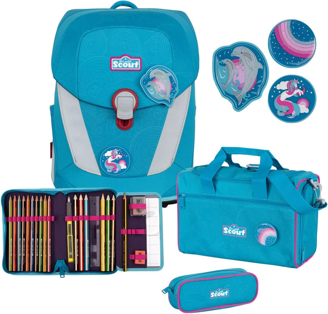 Scout Sunny II Schulranzen Set 4 tlg. mit Funny Snaps dolphins Einheitsgrösse