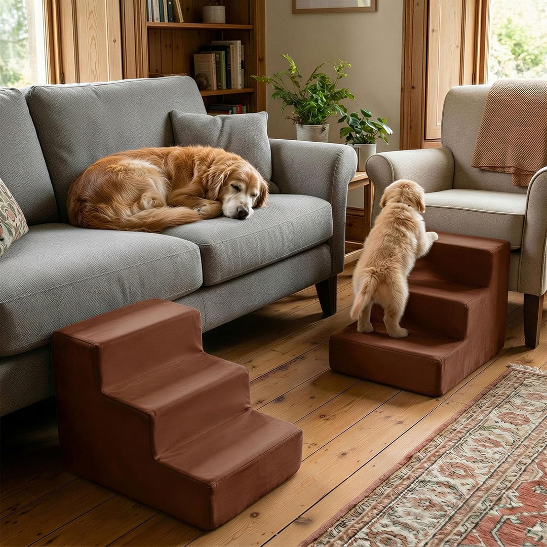 murando Hundetreppe für Kleine Hunde 3 Stufen 30 cm, Samt - Honiggelb | Haustiertreppe für Bett, Sof