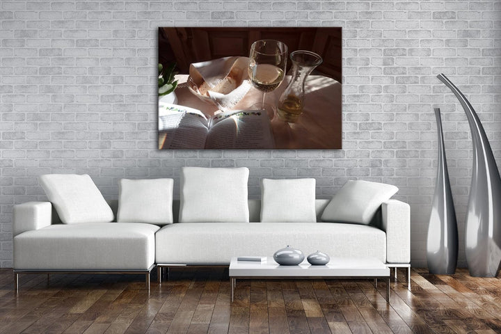 deyoli Brot und Wein Format: 100x70 als Leinwand, Motiv fertig gerahmt auf Echtholzrahmen, Hochwerti