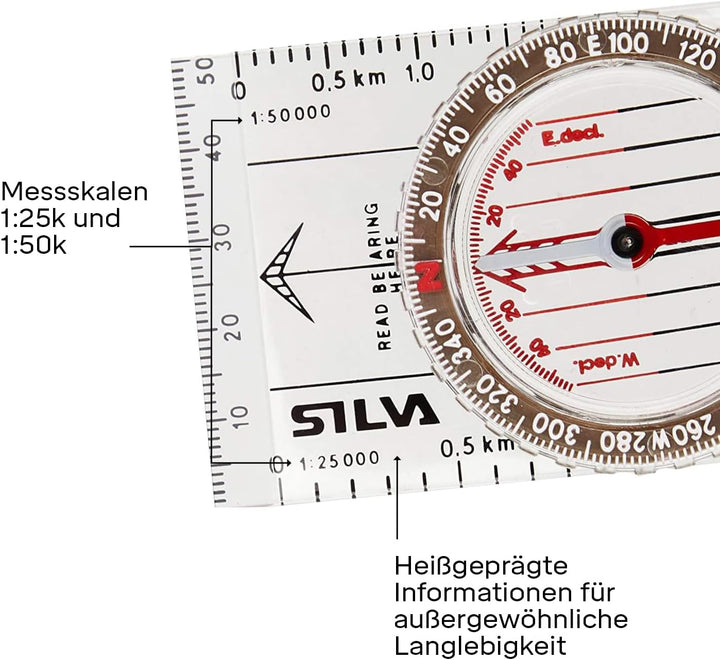 Silva Kompass Outdoor - Classic - Kompass Klein für Anfänger & Kinder - Kartenmassstäbe 1:25k & 1:50