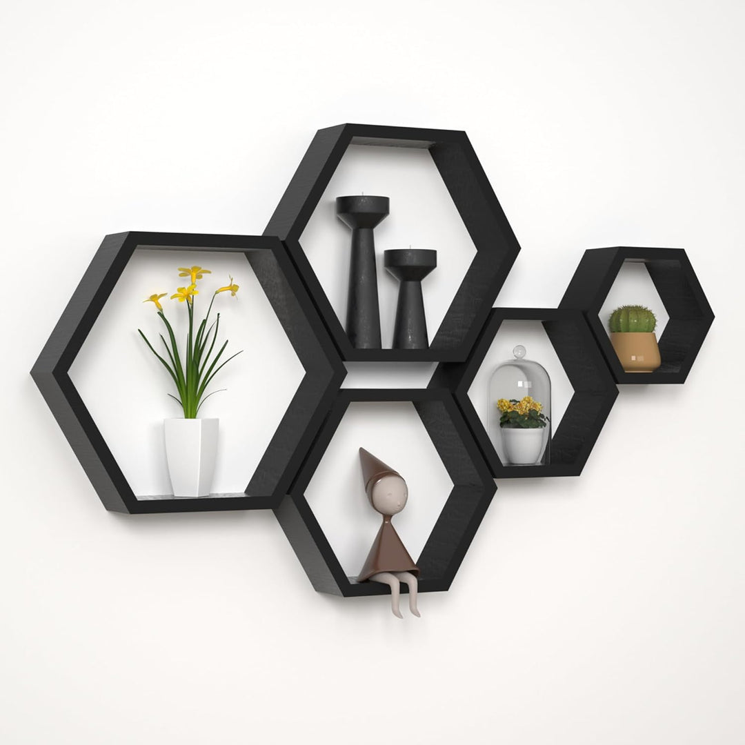 Sechseckige Wandregale Wabenförmige Regale 10er-Set Wandmontierte Holzregale im Landhausstil Wand-Au