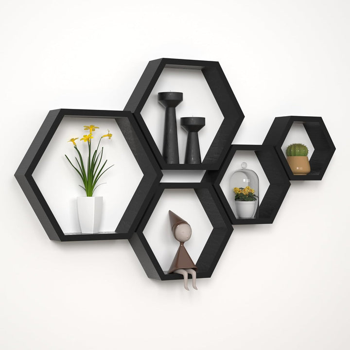 Sechseckige Wandregale Wabenförmige Regale 10er-Set Wandmontierte Holzregale im Landhausstil Wand-Au