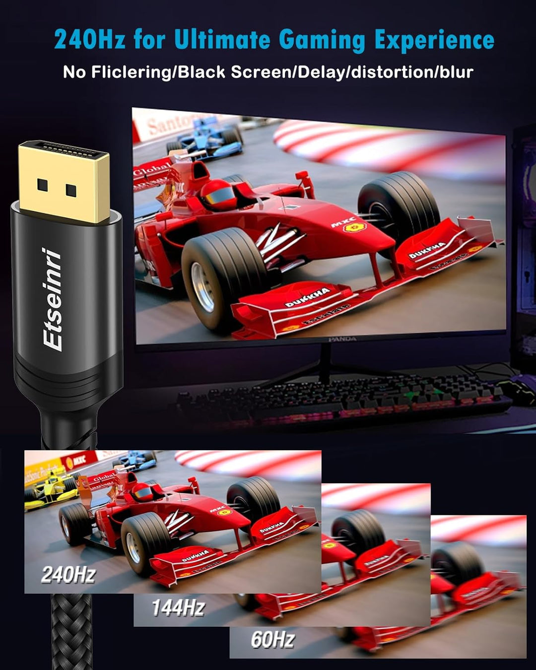 Etseinri DisplayPort Kabel 240Hz 7.5M, DisplayPort 1.4 Kabel 8K 60Hz 4K 240Hz 165Hz 144Hz 120Hz, DP