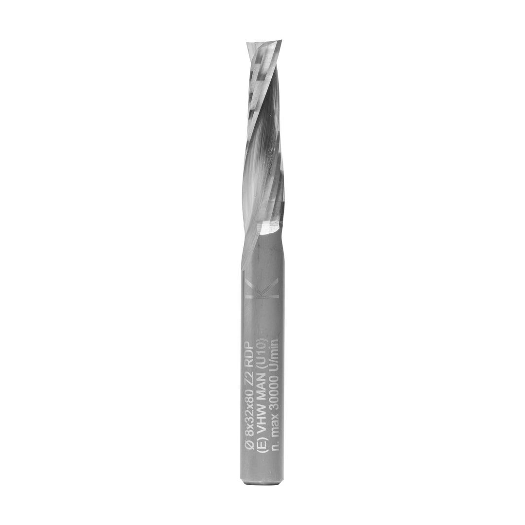 ENT 10030 Spiralnutfräser VHW, Schaft (S) 8 mm, Durchmesser (D) 8 mm, NL 32 mm, GL 80 mm D=8 / NL=32