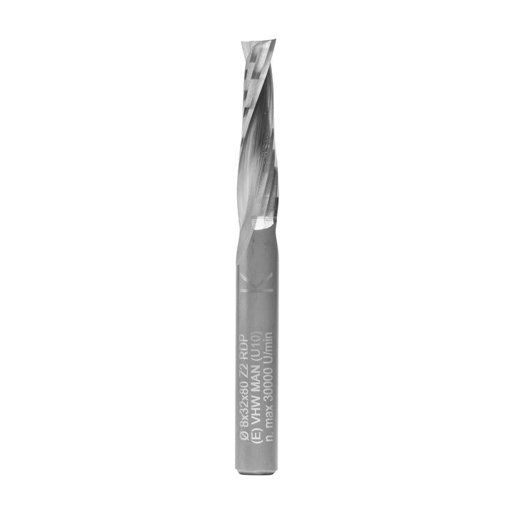 ENT 10030 Spiralnutfräser VHW, Schaft (S) 8 mm, Durchmesser (D) 8 mm, NL 32 mm, GL 80 mm D=8 / NL=32