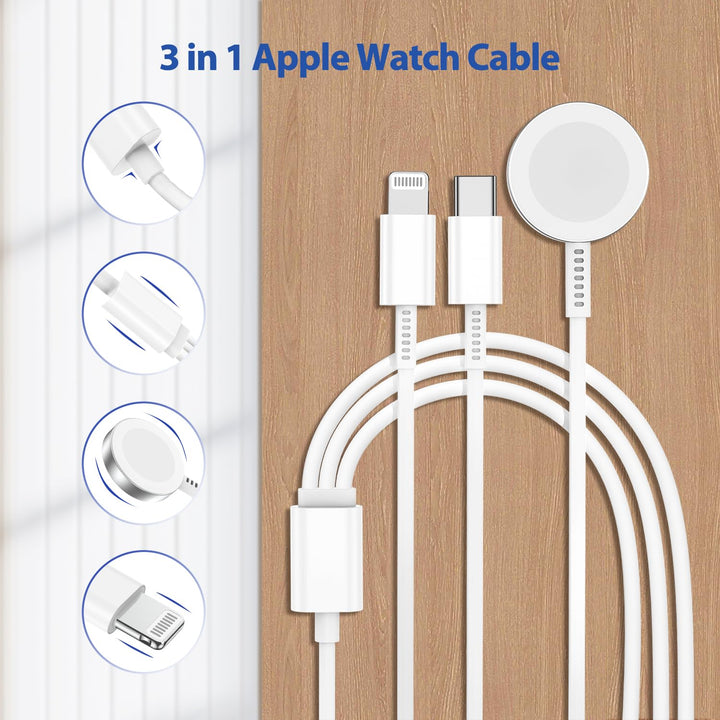 Apple Watch Ladekabel Original USB C für iWatch und iPhone, 3 in 1 Kabel 2M mit Ladegerät iPhone Sch