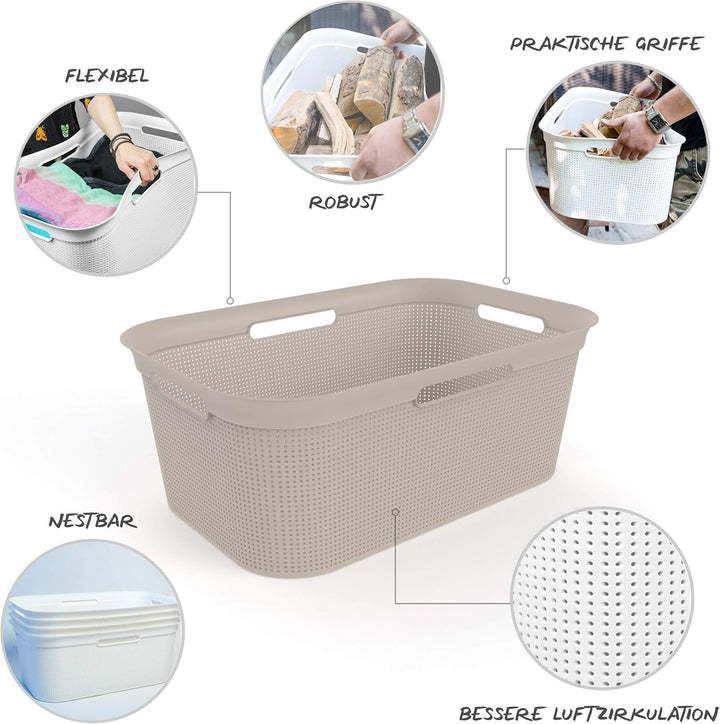 Rotho Brisen 4er-Set Wäschekorb 40l, Kunststoff (PP) BPA-frei, beige, 4 x 40l Cappuccino, Cappuccino