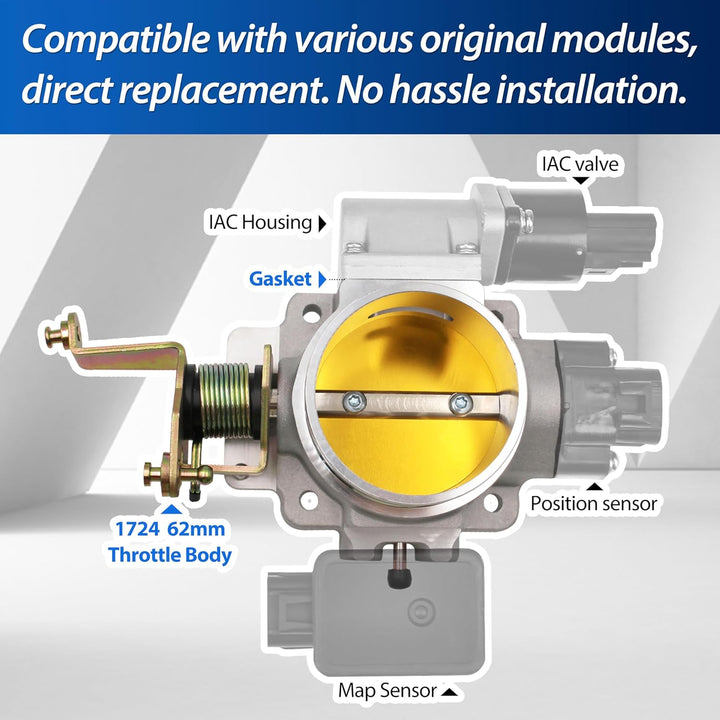 1724 62 mm Power Plus Series Drosselklappenkörper Ersatz für BKK, kompatibel mit 1991–2003 Jeep 4.0L