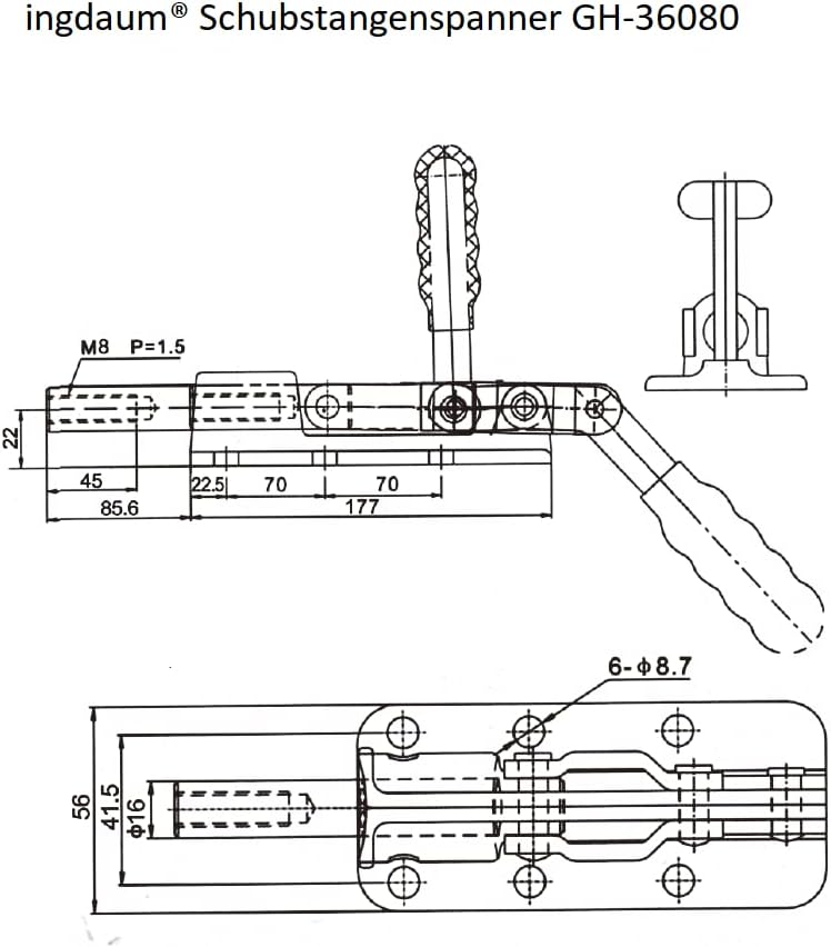 INGDAUM® Schubstangenspanner Haltekraft 580 kg, GH-36080, Hub 80 mm, Einstellbarer Schubstangenspann