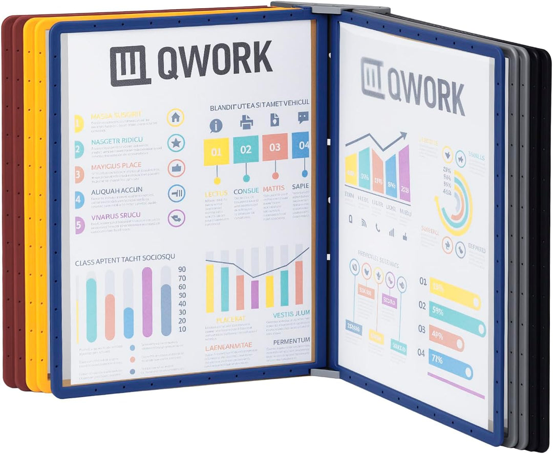 QWORK® Magnetischer Wand Sichttafelsystem mit 10 Sichttafeln A4 in Schwarz für Messehallen, Restaura