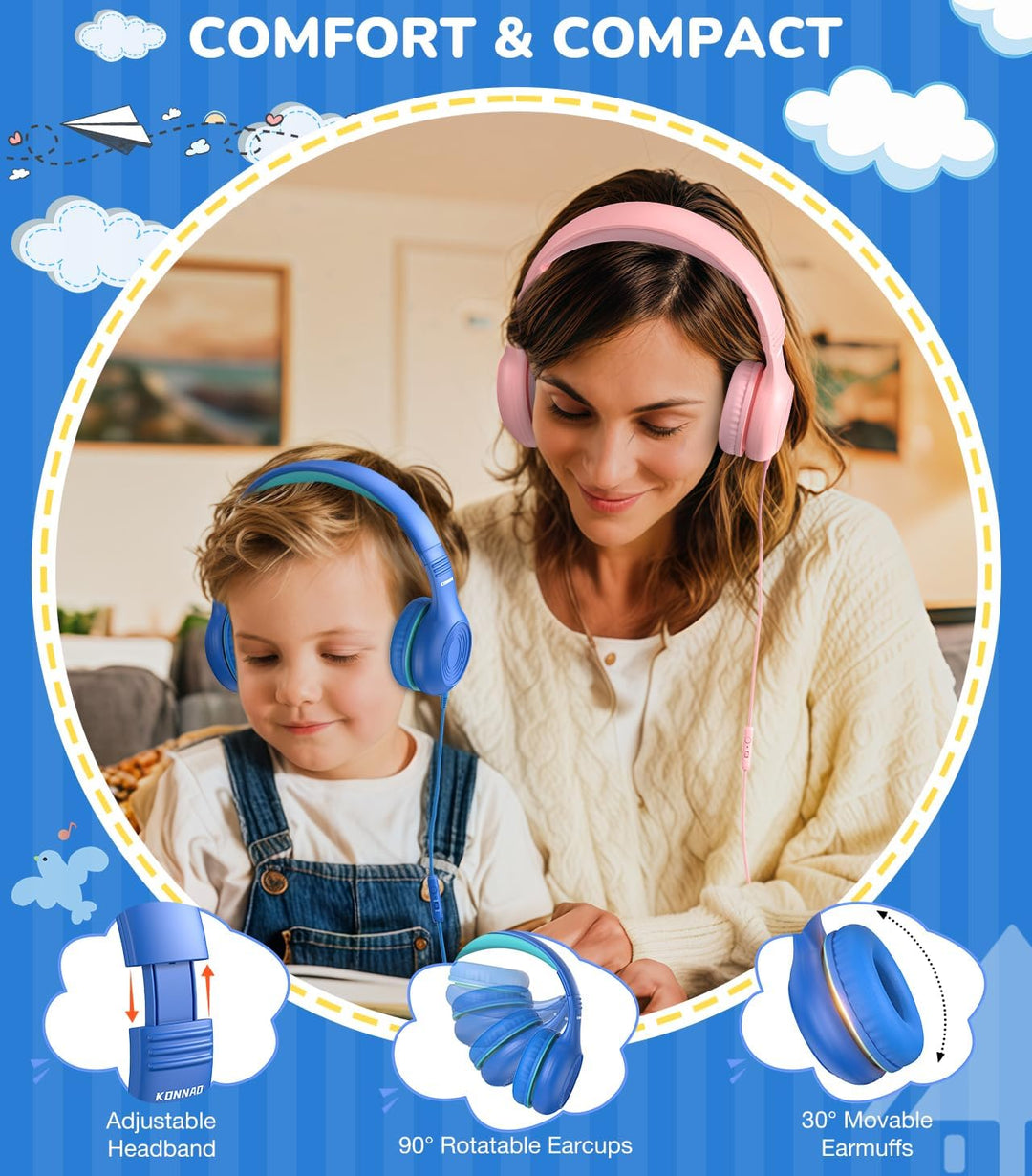 Upgrade USB Typ C Kinder-Kopfhörer, kabelgebundene Kopfhörer für Kinder mit Mikrofon für Jungen und