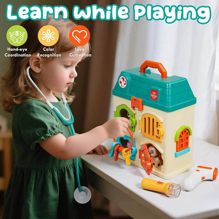 Lehoo Castle Tierarzt Spielzeug Kinder, Arztkoffer Kinder, Doktorkoffer mit Ton & Licht, Spielzeug a