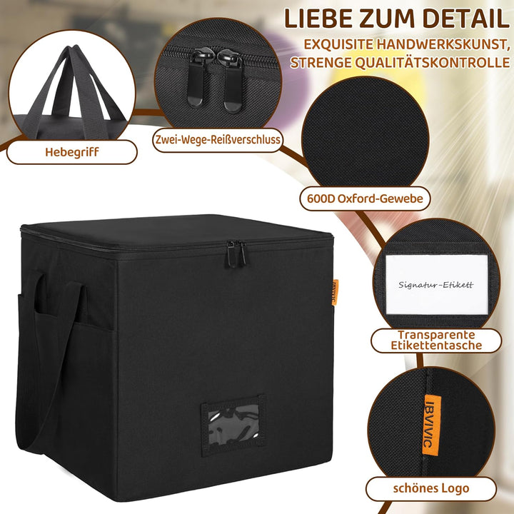 Vinyl-Schallplatten-Aufbewahrungsbox mit Reissverschlüsse, Klappbare Plattenkoffer für LP-Schallplat