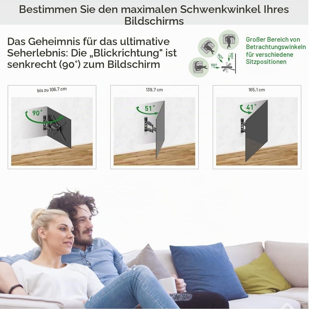 Barkan TV-Wandhalterung, flach, gebogen und bis zu 80 kg, patentiert, Touch- und Neigungswinkel, Sch