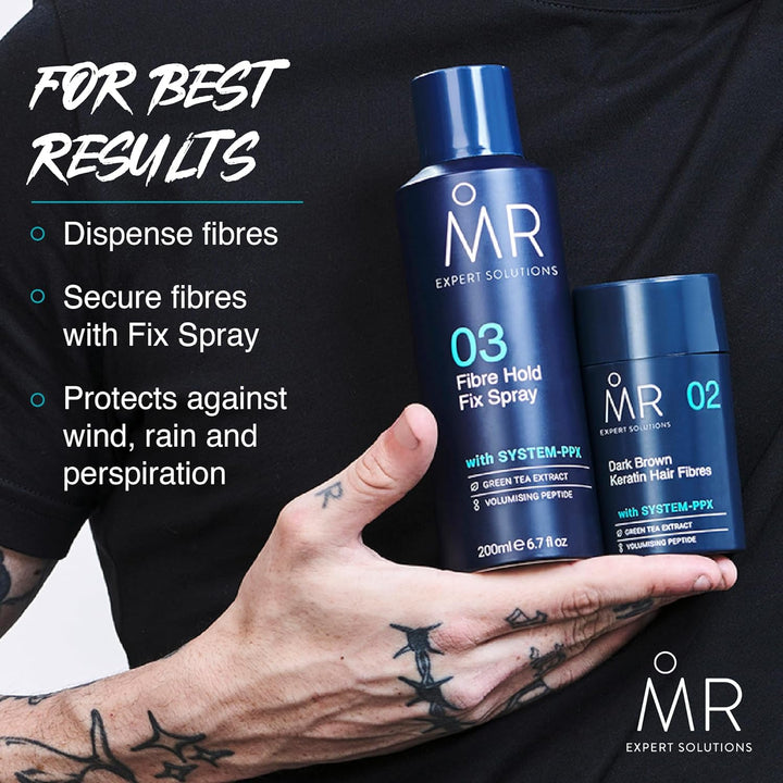 MR Hair Fibers Hellbraun, natürliche Männerhaaraufbaufaser mit Keratin und System PPX + Grüntee-Extr
