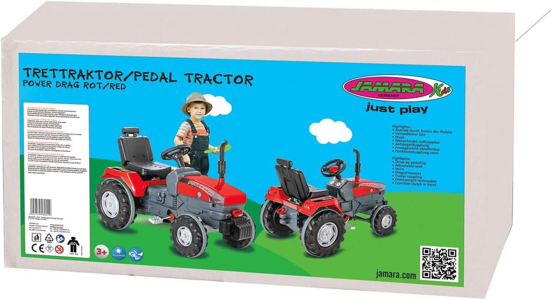 Trettraktor Power Drag - Kippschutz, Hupe, Verstellbarer Sitz Motorhaube aufklappbar, Anhängerkupplu
