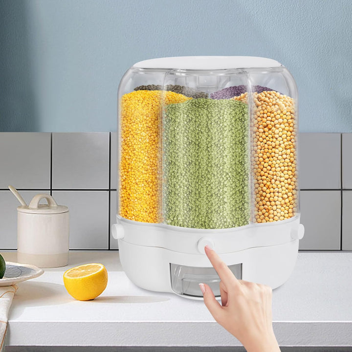 Drehbarer Müslispender Reisspender Cerealienspender 6 Fächer 360° drehbar transparent für Reis Mehl