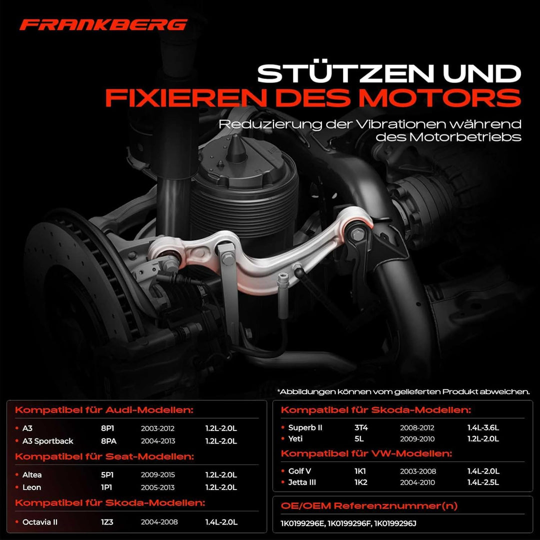 Frankberg Querlenker Halter Konsole Vorne Rechts Kompatibel mit A3 8P Caddy III 2K 2C Golf V 1K J-e-