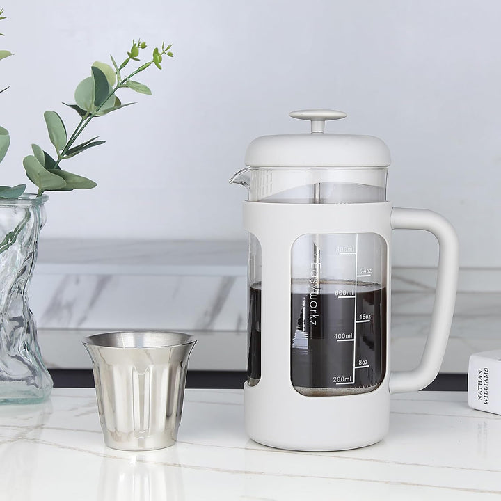 Easyworkz French Press 1000 ml Kaffee-/Teezubereiter mit Borosilikatglas, Softgrip-Griff, Hellgrau H
