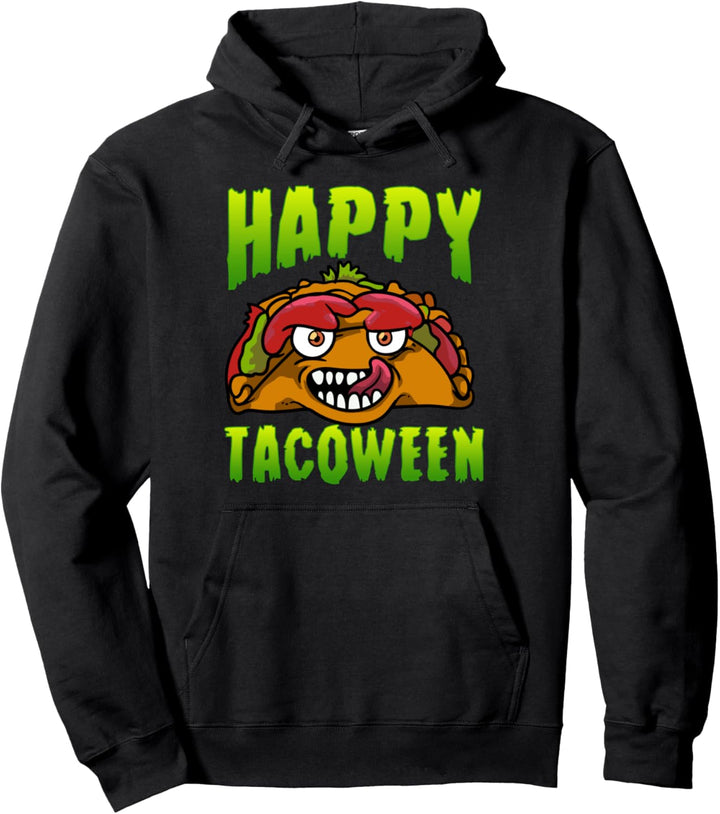 Happy Tacoween Monster Taco Food Evil Face Scary Halloween Pullover Hoodie