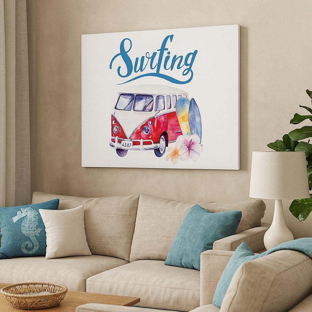 Bilder auf Leinwand Aquarell Surfbrett Palme Bäume Leinwandbild 70x50cm Wandbilder Dekoration Wohnzi