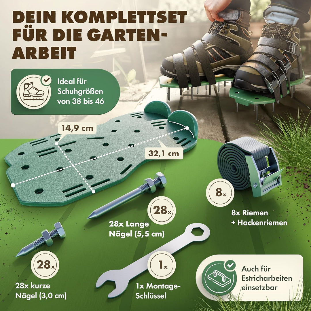 LAINFELD Rasenlüfter | Nagelschuhe mit kurzen und Langen Nägeln | Rasenbelüfter mit 4 Riemen | Verti