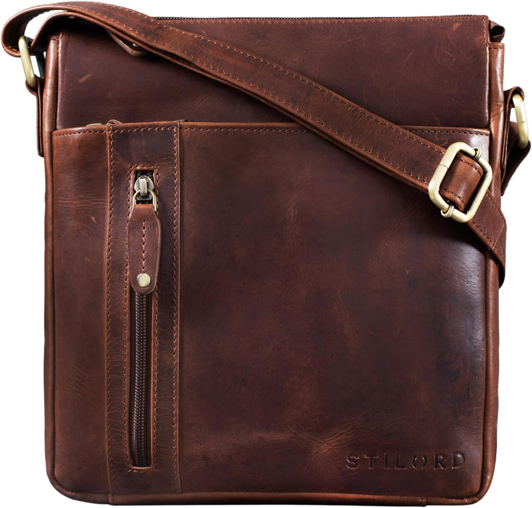 STILORD 'Brady' Messenger Bag Leder Braun klein Umhängetasche Schultertasche für iPad 10,1 Zoll Tabl