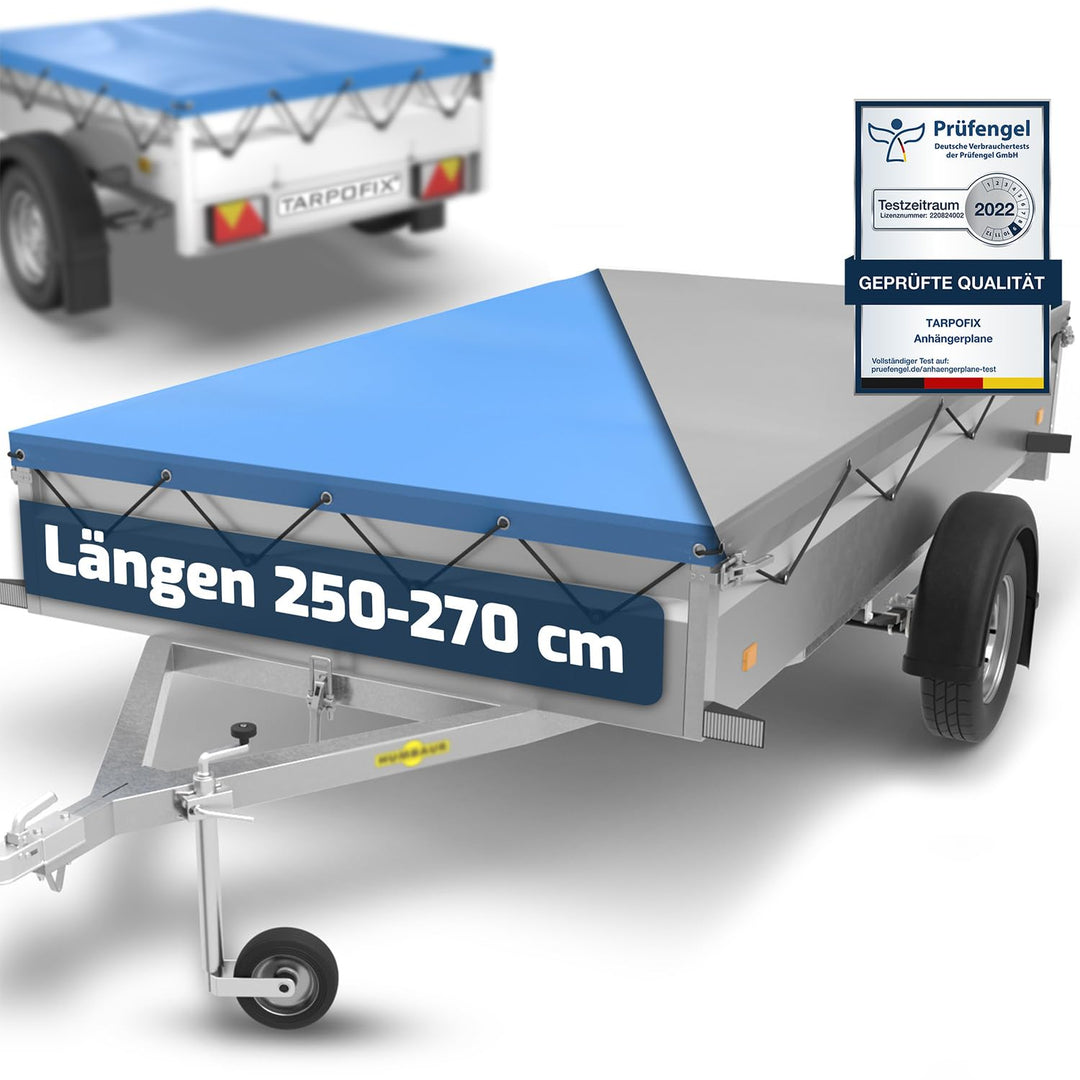 Tarpofix® Anhängerplane Flachplane 258x136x8 cm - ECHTES PVC PLANENMATERIAL - Randverstärkte Anhänge