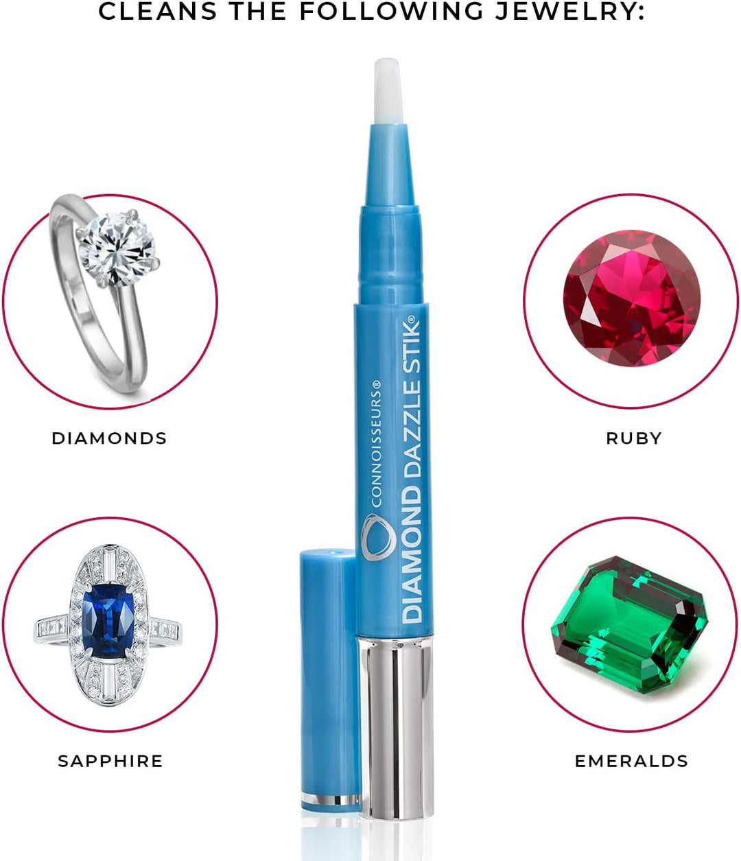 CONNOISSEURS Diamond Dazzle Stik – Tragbarer Diamantreiniger für Ringe und anderen Schmuck – bringen