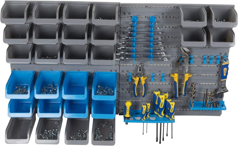 Kinzo - Formwand - 43 Teile - Handlich Ablagefächer - Haken und Racks, Grau, Blau