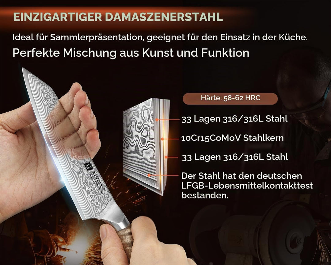 XINZUO 14,8cm Kiritsuke Kochmesser Damaststahl 10Cr15CoMoV Stahlkern Chefmesser -Profi Damaszener St