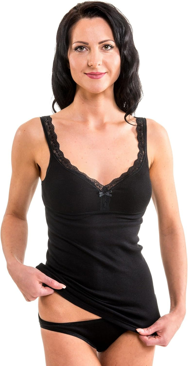 HERMKO 2er Pack Damen BH-Hemd - Unterhemd mit Spitze für Cup B + C - Weicher, hochwertiger Baumwolle