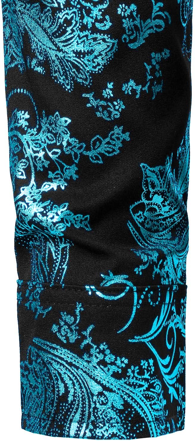 PARKLEES Herren Luxus Paisley Gemustert Golden Glänzend Slim Fit Freizeithemd M Schwarz Türkis, M Sc