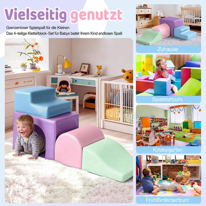 Soft Play Sets Indoor – 4 PCS PU Leather Baby Foam Building Toys for Climb and Crawl - Toddler Soft