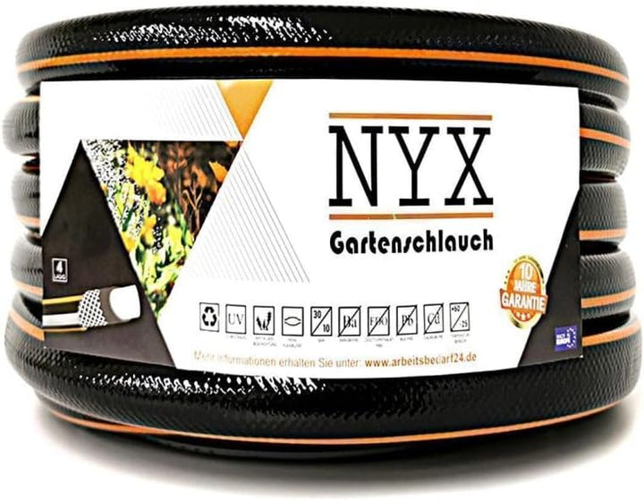 Gartenschlauch 3/4" NYX Premium 10 Jahre Garantie 4 lagig Wasserschlauch Bewässerungsschlauch schwar