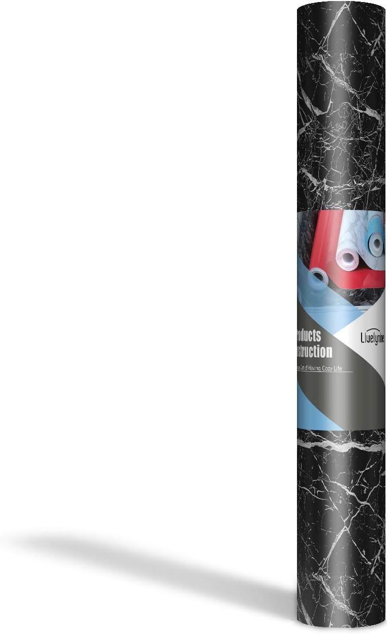 Livelynine 5M X 60 CM Breit Klebefolie Schwarz Marmor Folie für Möbel Tisch Tischplatte Küchenwand K