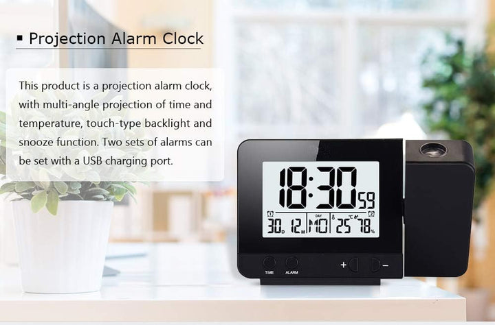 VORRINC Projektionswecker Digital Uhr mit USB Anschluss, Innentemperaturanzeige und Datumsanzeige, 4