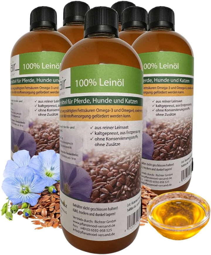 6 Liter ProFair Leinöl (6 x 1 Liter-Flasche) kaltgepresst, 100% aus Reiner Leinsaat, Erstpressung, o