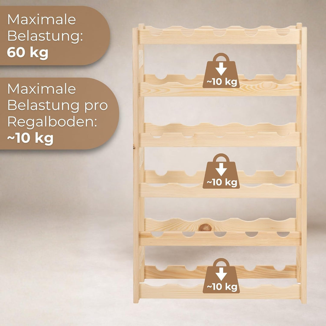 SPRINGOS Weinkühlschrank aus Kiefernholz für 30 Flaschen - Natürlicher Holz-Weinregal mit 6 vorderen